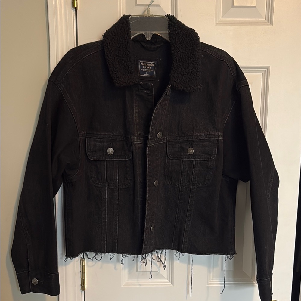 NWOT Black Denim Jacket with Shearling Collar